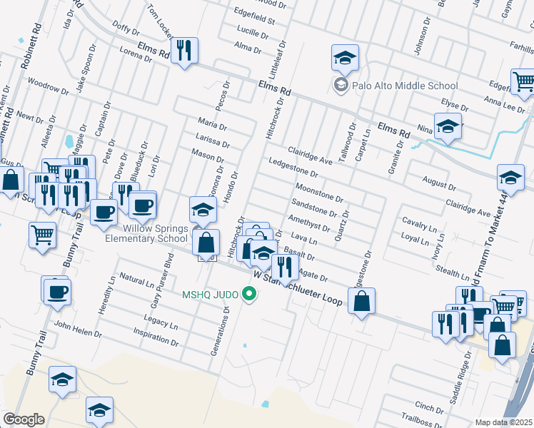 map of restaurants, bars, coffee shops, grocery stores, and more near 2310 Amethyst Drive in Killeen