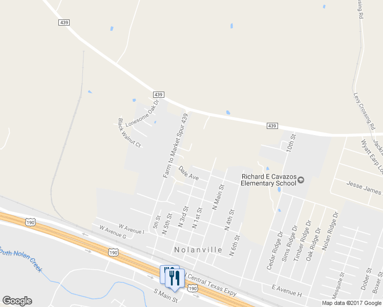 map of restaurants, bars, coffee shops, grocery stores, and more near 182 Ryan Circle in Nolanville