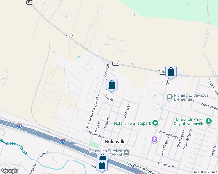 map of restaurants, bars, coffee shops, grocery stores, and more near 159 Ryan Circle in Nolanville