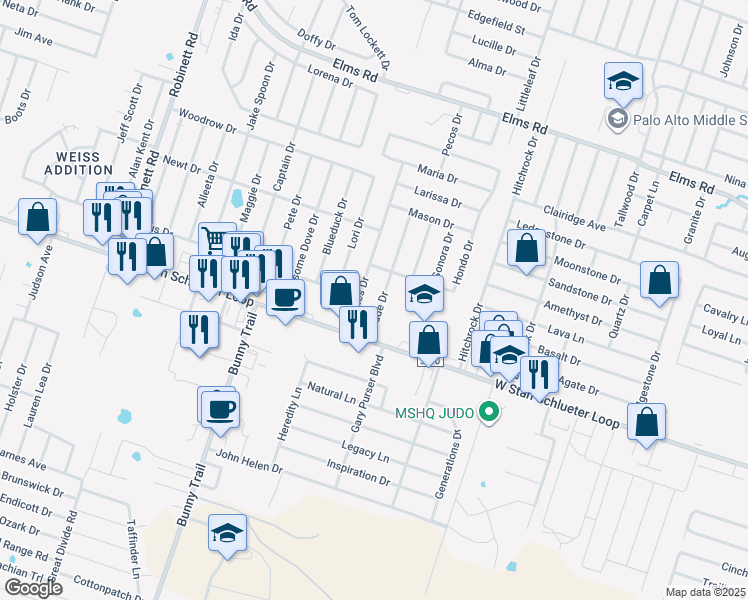 map of restaurants, bars, coffee shops, grocery stores, and more near 4603 Bowles Drive in Killeen