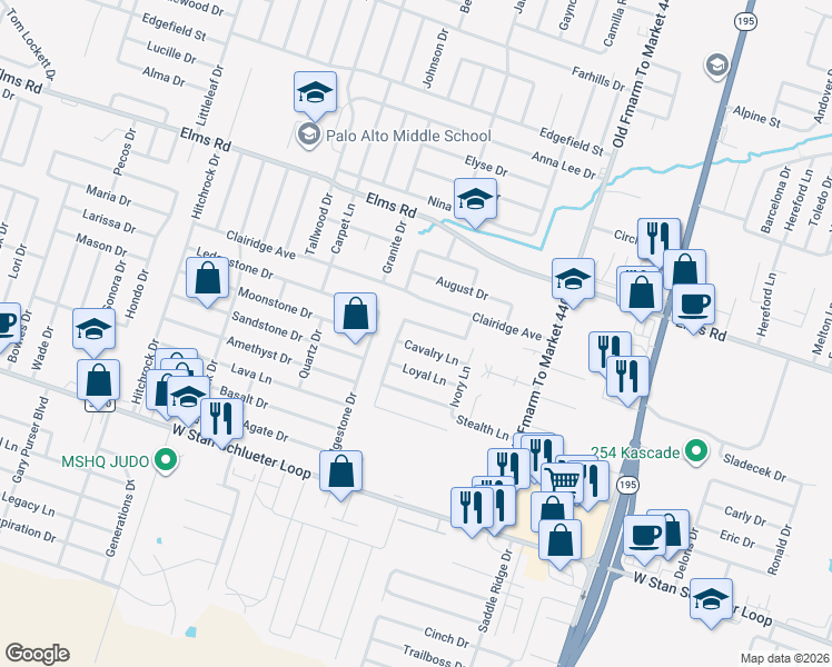 map of restaurants, bars, coffee shops, grocery stores, and more near 4106 Cambridge Drive in Killeen