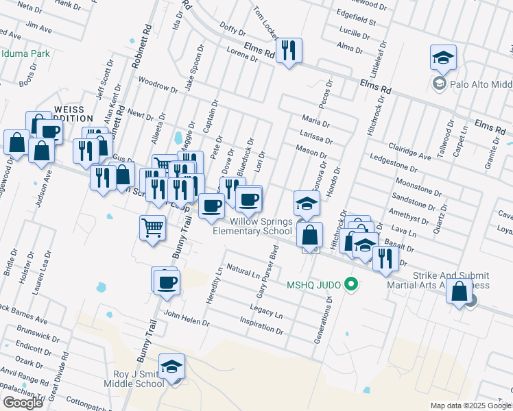 map of restaurants, bars, coffee shops, grocery stores, and more near 4605 Bowles Drive in Killeen