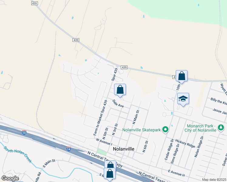 map of restaurants, bars, coffee shops, grocery stores, and more near 159 Ryan Circle in Nolanville
