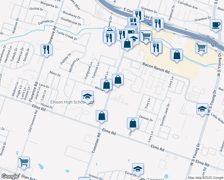 map of restaurants, bars, coffee shops, grocery stores, and more near 2900 Trimmier Road in Killeen