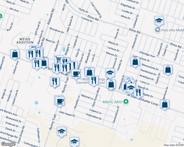 map of restaurants, bars, coffee shops, grocery stores, and more near 4603 Bowles Drive in Killeen