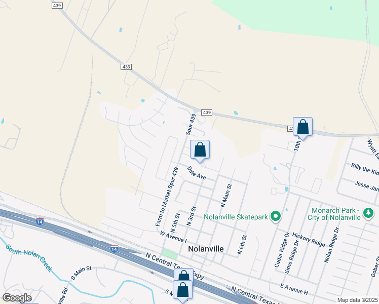 map of restaurants, bars, coffee shops, grocery stores, and more near 138 Ryan Circle in Nolanville