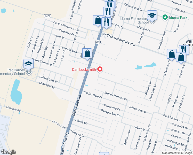 map of restaurants, bars, coffee shops, grocery stores, and more near 5408 South Clear Creek Road in Killeen