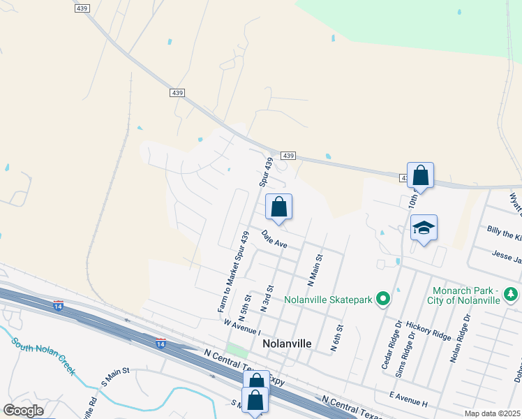 map of restaurants, bars, coffee shops, grocery stores, and more near 124 Ryan Circle in Nolanville