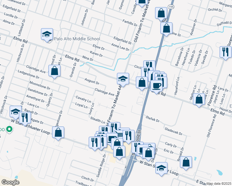 map of restaurants, bars, coffee shops, grocery stores, and more near 3400 Old FM 440 Road in Killeen