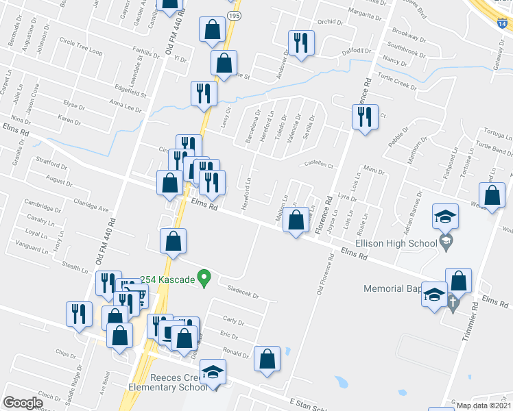 map of restaurants, bars, coffee shops, grocery stores, and more near 3902 Charolais Drive in Killeen
