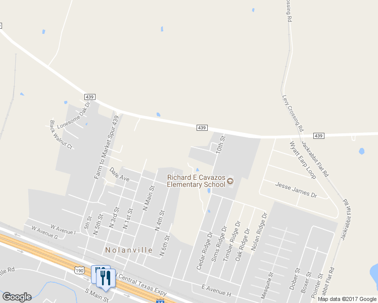 map of restaurants, bars, coffee shops, grocery stores, and more near 300 Cindy Lane in Nolanville