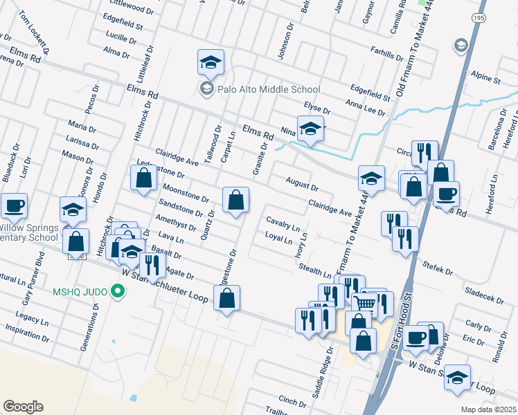map of restaurants, bars, coffee shops, grocery stores, and more near 4106 Cambridge Drive in Killeen