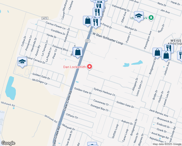 map of restaurants, bars, coffee shops, grocery stores, and more near 5303 Ranch Meadow Street in Killeen