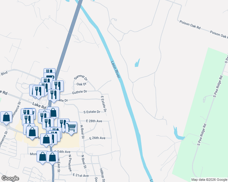map of restaurants, bars, coffee shops, grocery stores, and more near 1000 Estate Drive in Belton