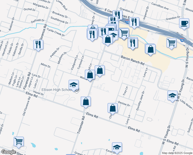 map of restaurants, bars, coffee shops, grocery stores, and more near 2900 Trimmier Road in Killeen