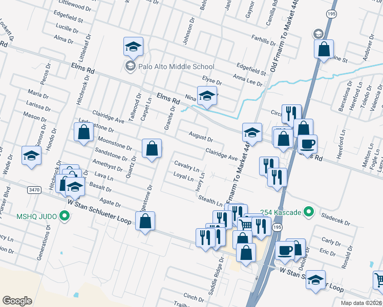 map of restaurants, bars, coffee shops, grocery stores, and more near 4005 Cambridge Drive in Killeen