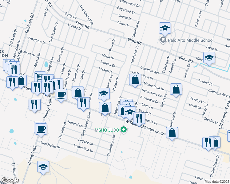 map of restaurants, bars, coffee shops, grocery stores, and more near 4412 Hondo Drive in Killeen