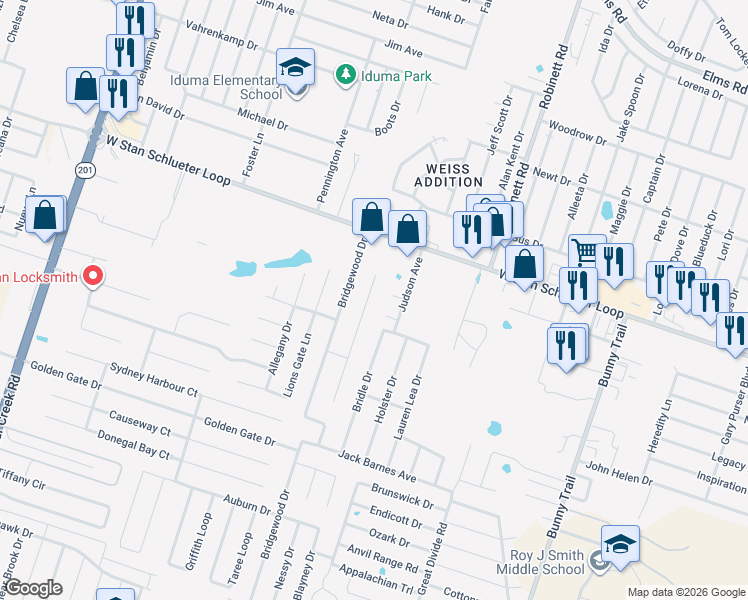 map of restaurants, bars, coffee shops, grocery stores, and more near 4204 Chaps Court in Killeen
