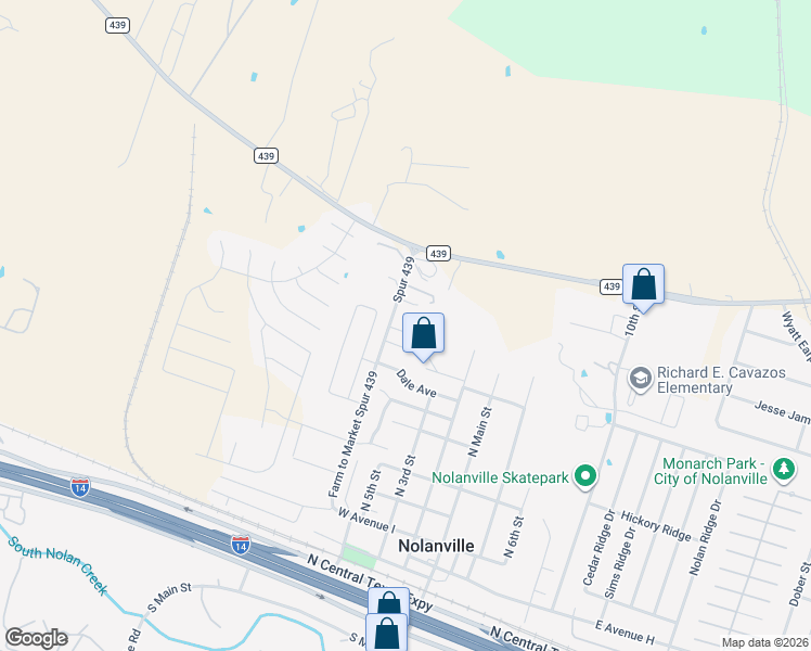map of restaurants, bars, coffee shops, grocery stores, and more near 139 Ryan Circle in Nolanville