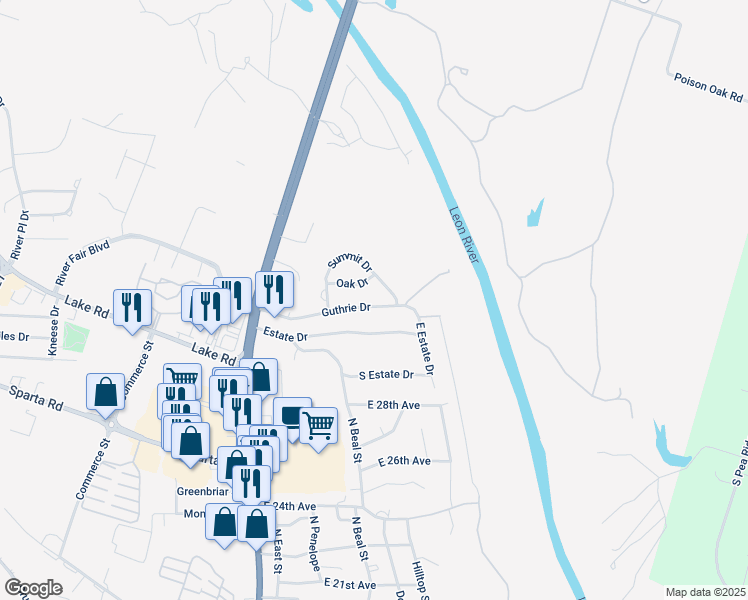 map of restaurants, bars, coffee shops, grocery stores, and more near 412 Guthrie Drive in Belton