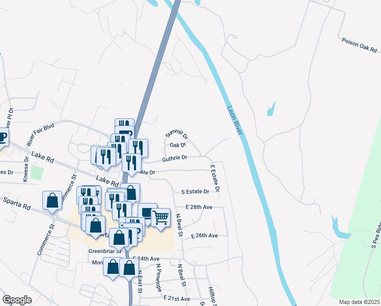 map of restaurants, bars, coffee shops, grocery stores, and more near 412 Guthrie Drive in Belton