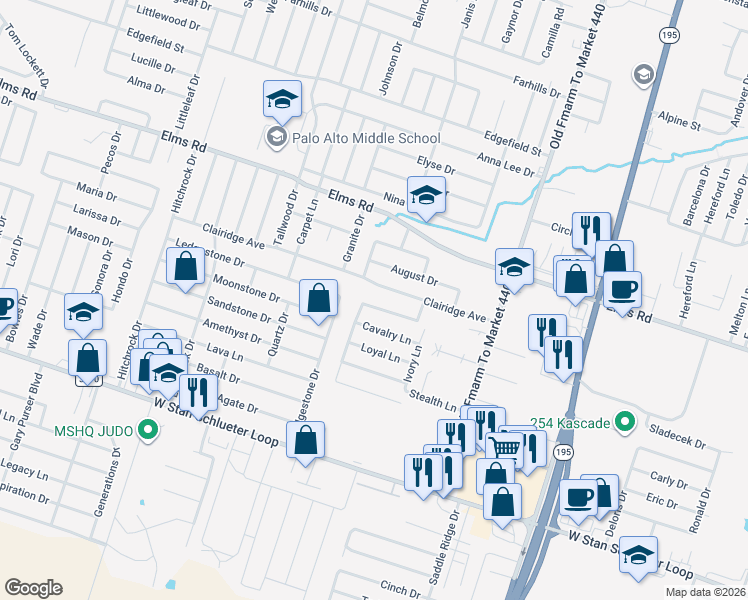map of restaurants, bars, coffee shops, grocery stores, and more near 4103 Cambridge Drive in Killeen