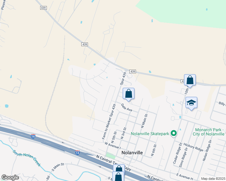 map of restaurants, bars, coffee shops, grocery stores, and more near 307-309 Farm to Market Spur 439 in Nolanville