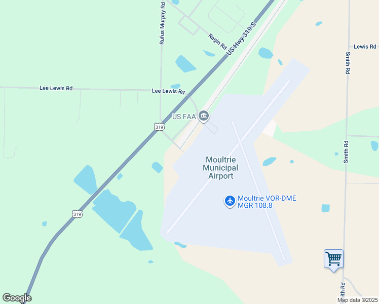 map of restaurants, bars, coffee shops, grocery stores, and more near 189 Airport Drive in Moultrie