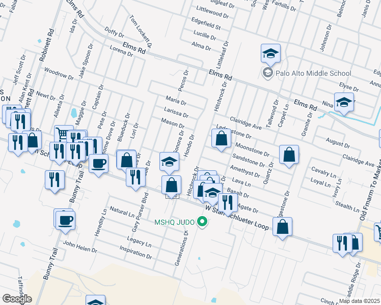 map of restaurants, bars, coffee shops, grocery stores, and more near 4412 Hondo Drive in Killeen