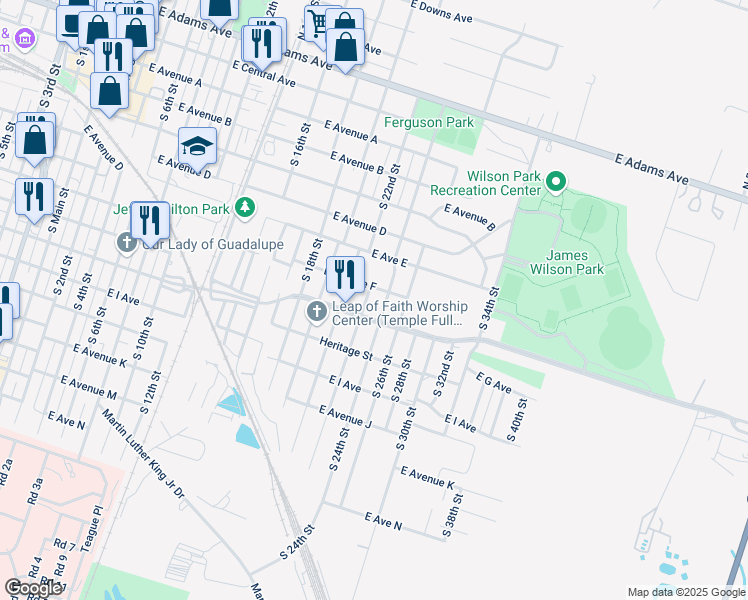 map of restaurants, bars, coffee shops, grocery stores, and more near 615 South Terrace Street in Temple