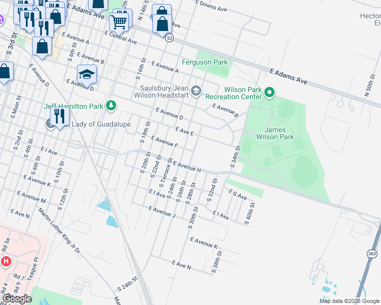 map of restaurants, bars, coffee shops, grocery stores, and more near 608 South 26th Street in Temple
