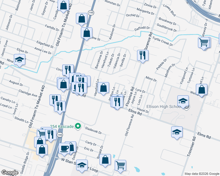 map of restaurants, bars, coffee shops, grocery stores, and more near 3710 Charolais Drive in Killeen