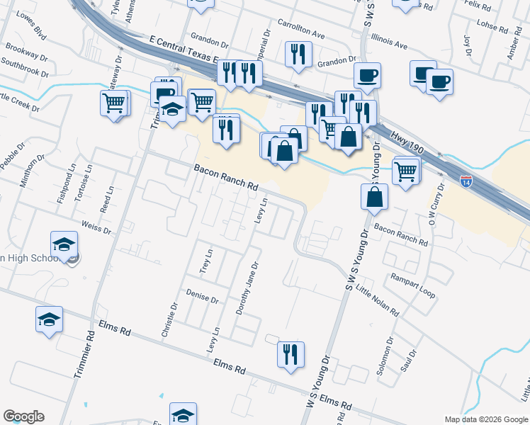map of restaurants, bars, coffee shops, grocery stores, and more near 3010 Nancy Jane Drive in Killeen