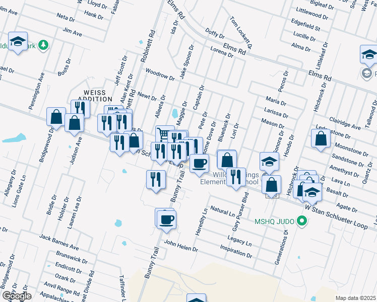 map of restaurants, bars, coffee shops, grocery stores, and more near 3301 West Stan Schlueter Loop in Killeen