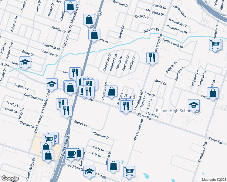 map of restaurants, bars, coffee shops, grocery stores, and more near 3902 Charolais Drive in Killeen