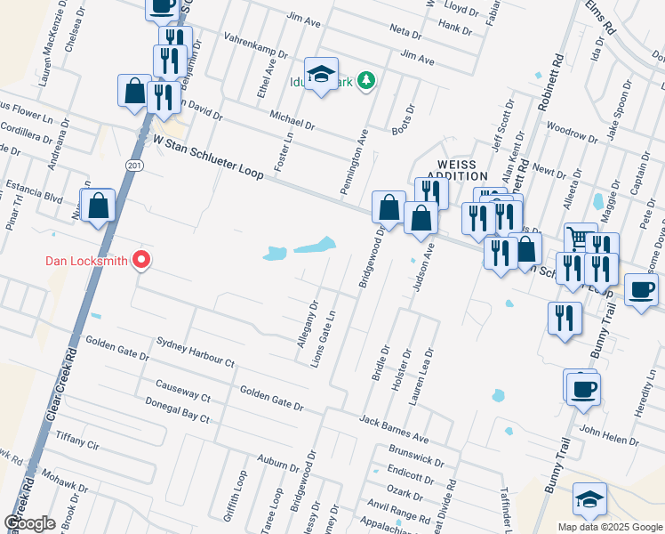 map of restaurants, bars, coffee shops, grocery stores, and more near 5013 Lions Gate Lane in Killeen