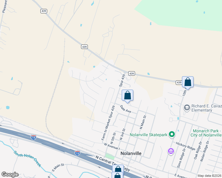 map of restaurants, bars, coffee shops, grocery stores, and more near 645 Farm to Market Spur 439 in Nolanville