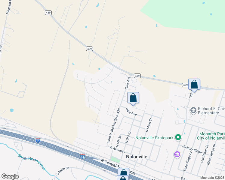 map of restaurants, bars, coffee shops, grocery stores, and more near 210 Coffee Tree Court in Nolanville