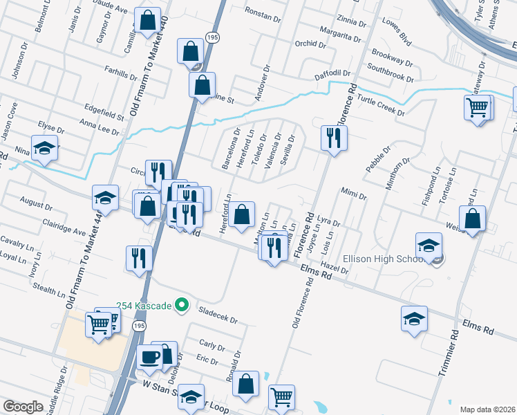 map of restaurants, bars, coffee shops, grocery stores, and more near 1 Peggy Lane in Killeen