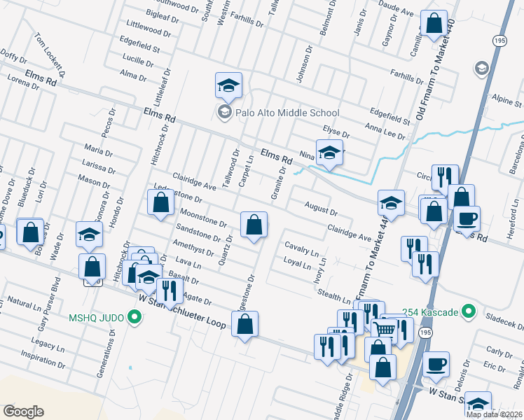 map of restaurants, bars, coffee shops, grocery stores, and more near 1606 Clairidge Ave in Killeen