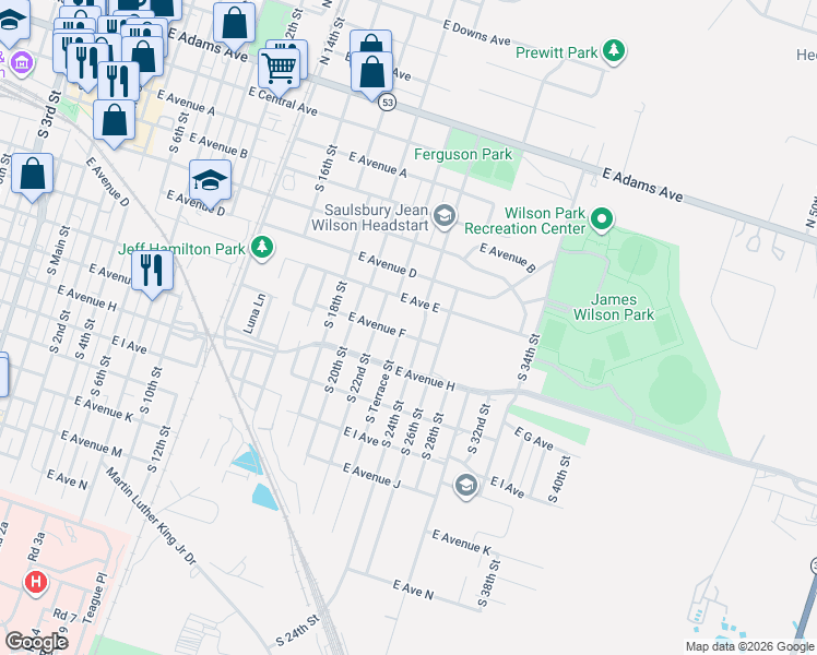 map of restaurants, bars, coffee shops, grocery stores, and more near 514 South Terrace Street in Temple