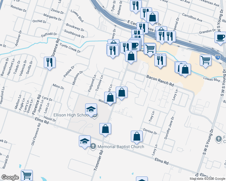 map of restaurants, bars, coffee shops, grocery stores, and more near 906 Mallow Circle in Killeen