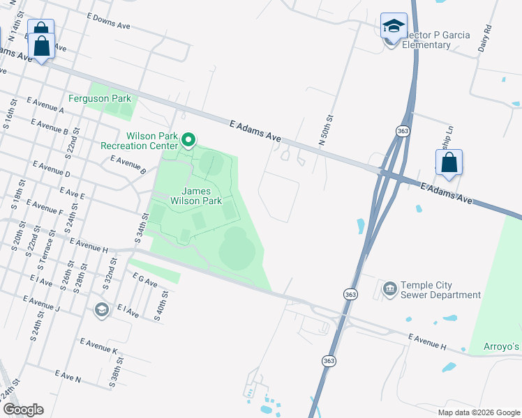 map of restaurants, bars, coffee shops, grocery stores, and more near 1909 Curtis B Elliot Drive in Temple