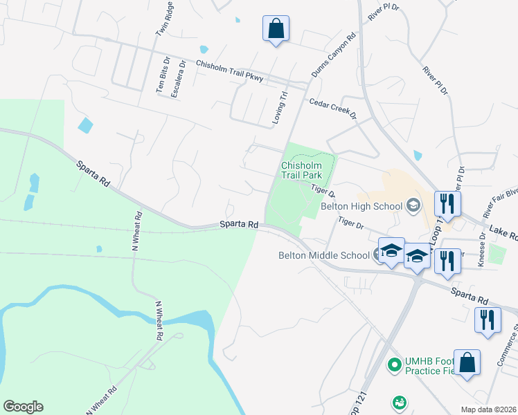 map of restaurants, bars, coffee shops, grocery stores, and more near 2804 Dunns Canyon Road in Belton