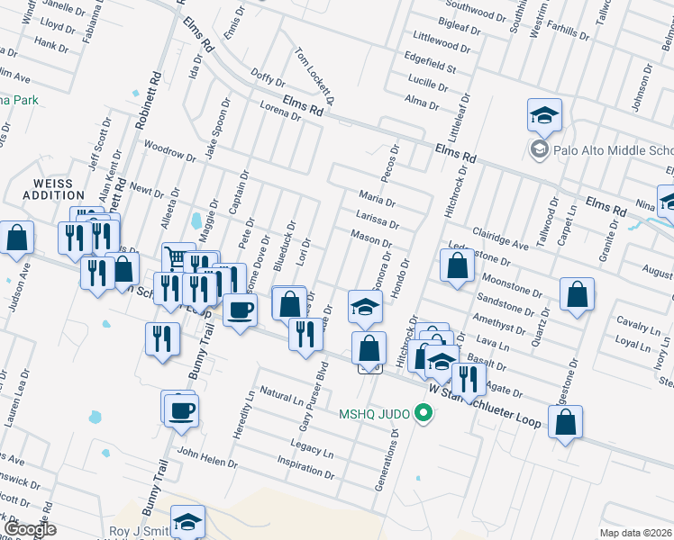 map of restaurants, bars, coffee shops, grocery stores, and more near 4405 Wade Drive in Killeen