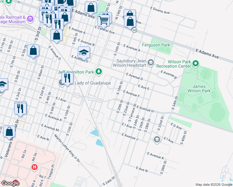 map of restaurants, bars, coffee shops, grocery stores, and more near 607 South Knob Street in Temple