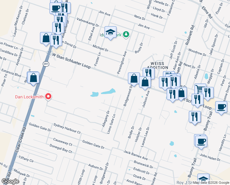 map of restaurants, bars, coffee shops, grocery stores, and more near 4909 Allegany Drive in Killeen