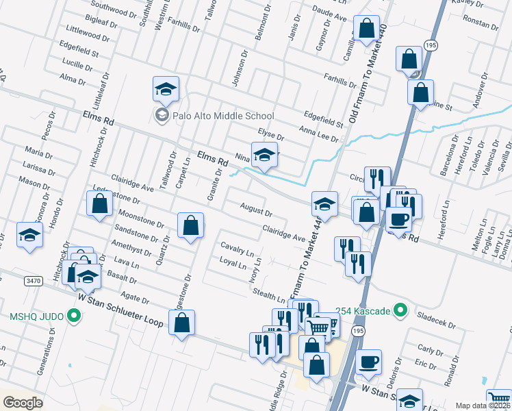 map of restaurants, bars, coffee shops, grocery stores, and more near 1401 August Drive in Killeen