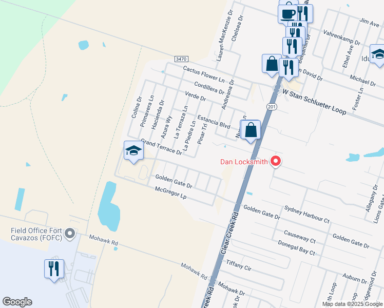 map of restaurants, bars, coffee shops, grocery stores, and more near 5309 Pinar Trail in Killeen