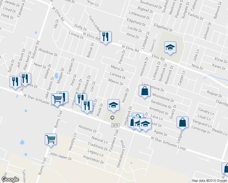 map of restaurants, bars, coffee shops, grocery stores, and more near 4310 Menard Drive in Killeen